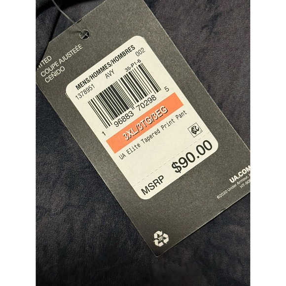 NWT $90 Under Armour Men's UA Elite Print Tapered Pant‎ 3XL Fitted Black Cloud - Picture 4 of 8